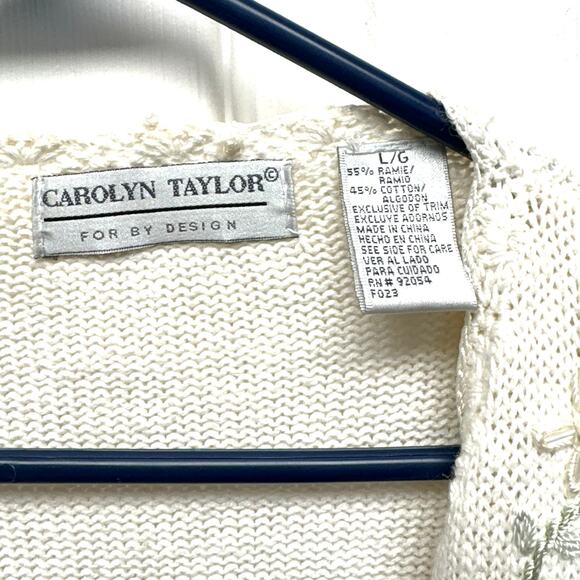 Vintage Sweater Floral Embroidered Beaded Sequin Cardigan Carolyn Taylor Size L - Picture 5 of 6